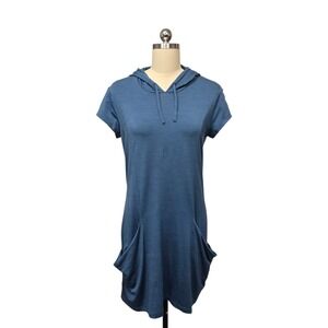 Icebreaker Merino Short Sleeve Hooded Dress Blue Size Medium Casual Pocket Tunic